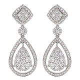 14k White Gold 3.45ctw Diamond Cluster Pear Drop Dangle Earrings