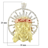14k Tri Color Gold Solid Religious Jesus Christ Face Charm Pendant 1" 3.2 grams