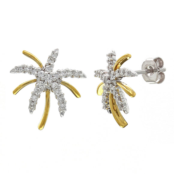 14k Yellow Gold 1/3ctw Round Diamond Starburst Stud Earrings