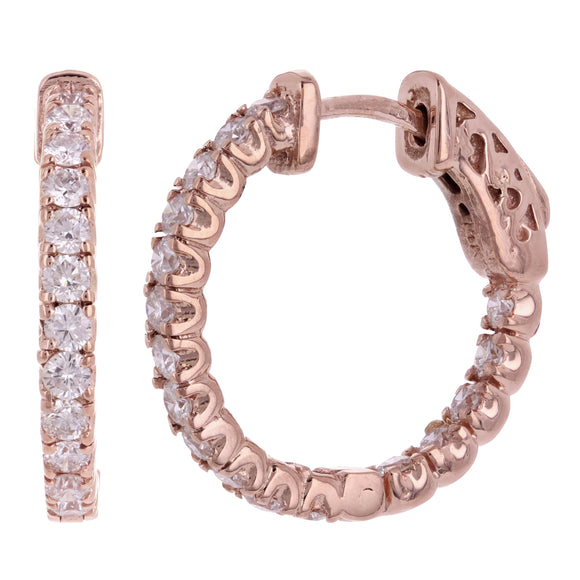 14k Rose Gold 2.15ctw Diamond Inside Out Petite Hoop Earrings 19mm