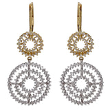 14k Yellow & White Gold 1ctw Diamond Double Dangle Concentric Circle Earrings