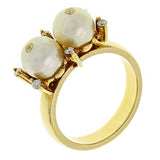 18k Yellow Gold 0.13ctw Diamond & 7mm White Cultured Pearl Ring Size 6