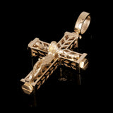 Italian 14k Yellow Gold 3D Double Sided Crucifix Cross Charm Pendant 1.7" 5.9g