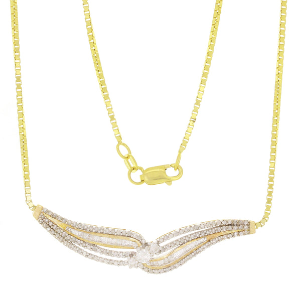 10k Yellow Gold 1ctw Diamond Curve Chevron Necklace