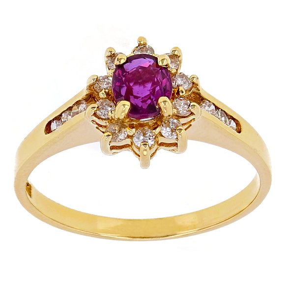 14k Yellow Gold 0.12cw Ruby & Diamond Cluster Ring Size 6