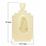 14k Yellow Gold Virgin Mary Guadalupe Pendant Rectangle Medal Charm 1.35" 5g