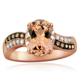 14k Rose Gold 2.07ctw Morganite, Chocolate & White Diamond Oval Ring Size 6.75