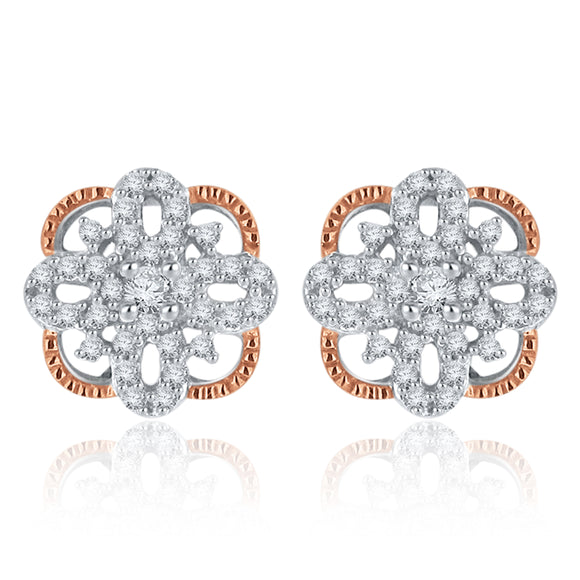 14k Rose & White Gold 0.25ctw Diamond Filigree Snowflake Stud Earrings