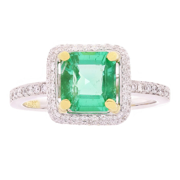 14k Yellow & White Gold 0.65ctw Emerald & Diamond Halo Engagement Ring