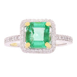 14k Yellow & White Gold 0.65ctw Emerald & Diamond Halo Engagement Ring