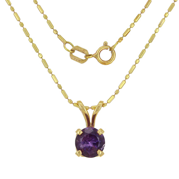 14k Yellow Gold Round Amethyst Solitaire Pendant Necklace 18