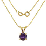 14k Yellow Gold Round Amethyst Solitaire Pendant Necklace 18"