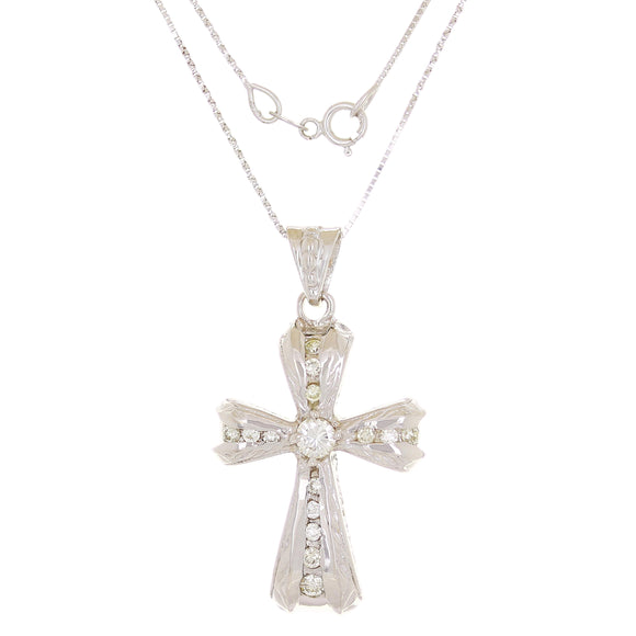 14k White Gold 0.59ctw Diamond Celtic Cross Puffed Pendant Necklace 18