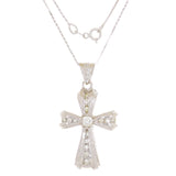 14k White Gold 0.59ctw Diamond Celtic Cross Puffed Pendant Necklace 18"