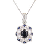 14k White Gold 0.40ctw Sapphire & Diamond Antique Style Drop Pendant Necklace