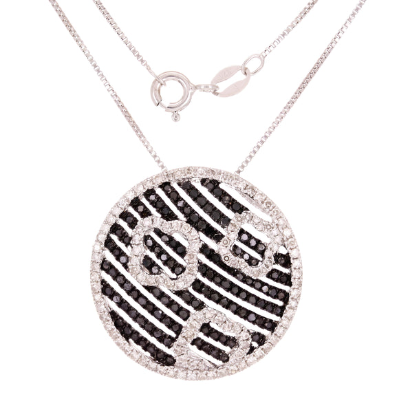 10k White Gold 1.46ctw Black & White Diamond Universe Medallion Pendant Necklace
