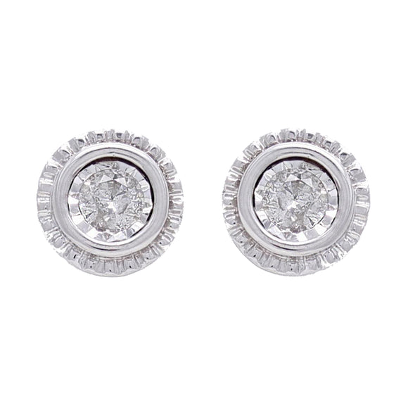 10k White Gold 0.22ctw Diamond Solitaire Circular Flower Stud Earrings