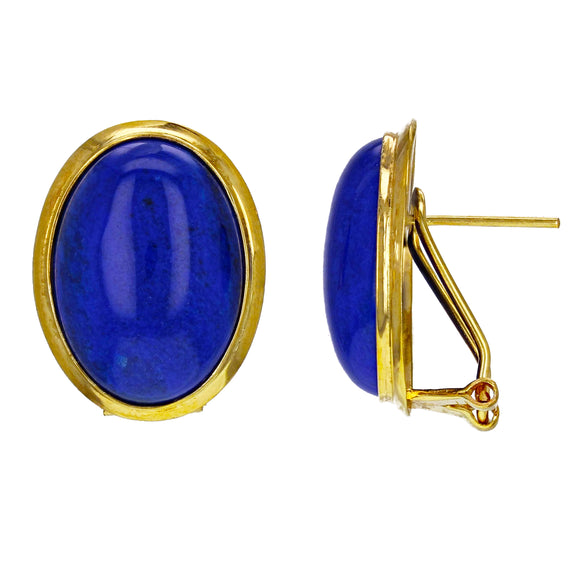 14k Yellow Gold Oval Cabochon Lapis Lazuli Oval Stud Earrings