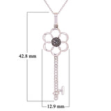 10k White Gold 0.21ctw Black & White Diamond Daisy Skeleton Key Pendant Necklace