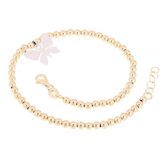 Italian 14k Two Tone Gold Ball Bead Bracelet with Butterfly Charm 8