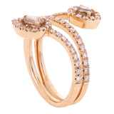 18k Rose Gold 1.81ctw Brown & White Diamond Pear Double Bypass Ring Size 7