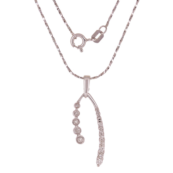 14k White Gold 0.26ctw Diamond Lucky Wishbone Pendant Necklace