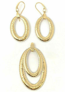 Italian 14k Two Tone Gold Oval Dangling Earrings & Pendant Set 17.4 grams