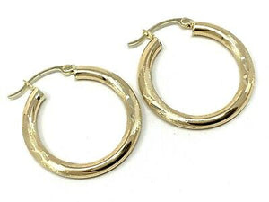 14k Yellow Gold Hollow Hoop Loop Round Earrings 1" 3mm 2 grams