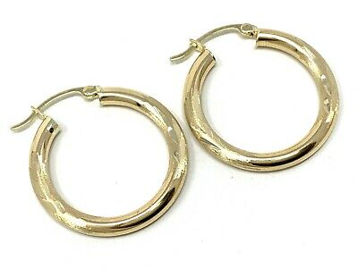 14k Yellow Gold Hollow Hoop Loop Round Earrings 1