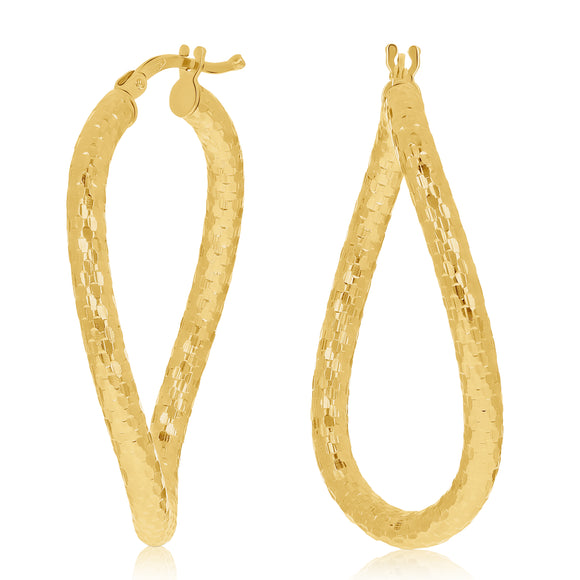 Italian 14k Yellow Gold Hollow Diamond-Cut Twist Hoop Earrings 1.5