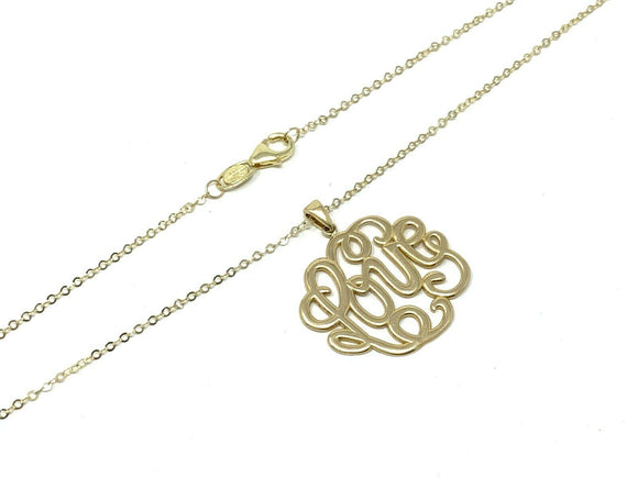 14k Yellow Gold Monogram LOVE Pendant Necklace Rolo Chain 17