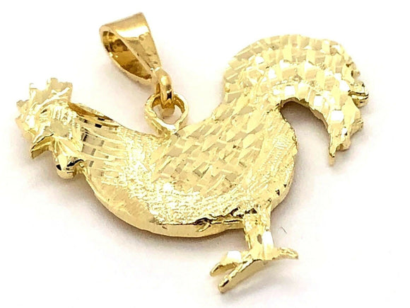14k Yellow Gold Diamond Cut Cock Chicken Bird Rooster Charm Pendant 1.1