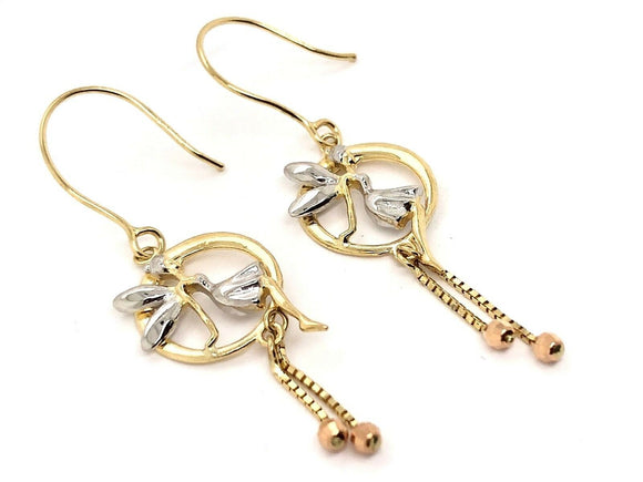 Italian 14k Tri Color Gold Fairy Drop Dangle Earrings 1.8