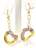 Italian 14k Two Tone Gold Hollow Filigree Oval Dangling Earrings 2.4" 7.2 grams