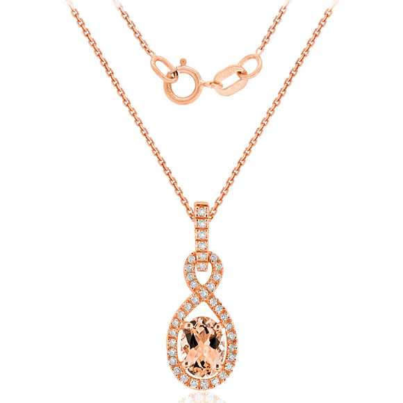 14k Rose Gold 0.15 ctw Diamond and Morganite Figure Eight Pendant Necklace 18