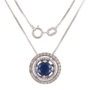 14k White Gold 0.15ctw Sapphire & Diamond Concentric Halo Pendant Necklace 18"