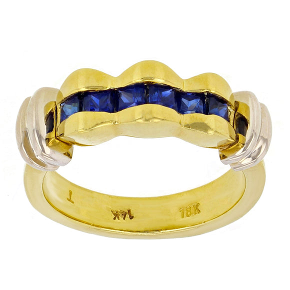 14k Two Tone Gold Channel Sapphire Anniversary Wedding Band Ring Size 5.5
