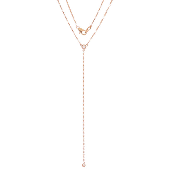 14k Rose Gold 0.28ctw Diamond 2-Stone High Polished Modern Y-Necklace 18