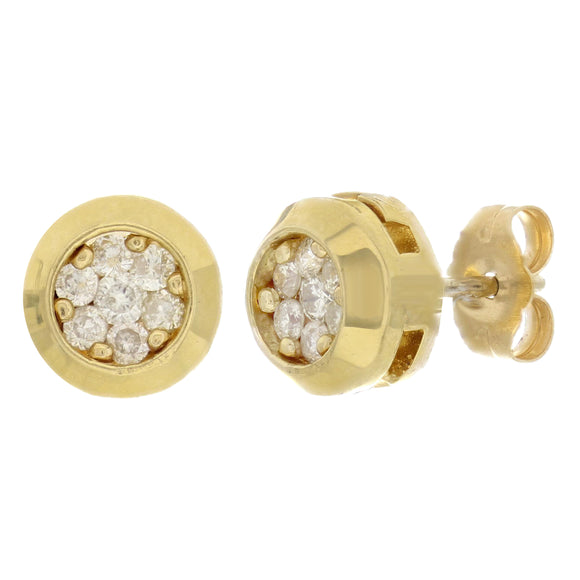14k Yellow Gold 0.35ctw Diamond Cluster Modern Bezel Stud Earrings