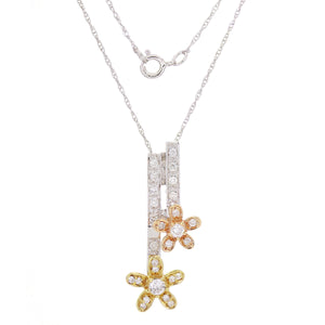 14k Tri Color Gold 0.32ctw Diamond Pave Flower Drop Pendant Necklace 18"