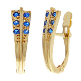 14k Yellow Gold Blue Sparkling Crystal Hinge Hoop Huggie Earrings