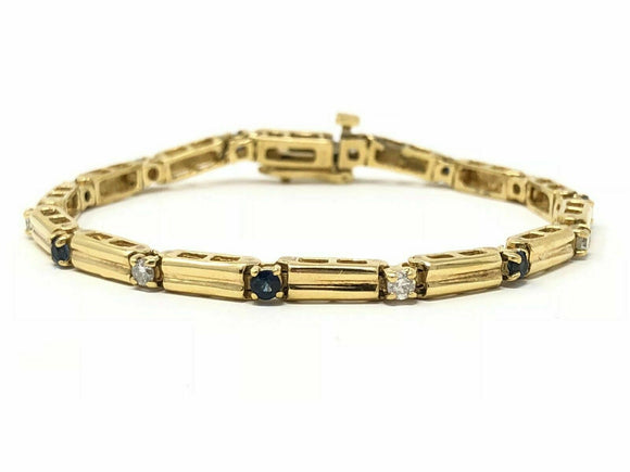 14k Yellow Gold Sapphire & Diamond Tennis Bracelet Kids/Child 5.75