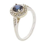 14k White Gold 0.37ctw Blue Sapphire & Diamond Halo Anniversary Ring Size 7.5
