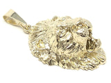 14k Yellow Gold Solid Diamond Cut Lion Head Charm Pendant 1.6"