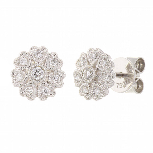 18k White Gold 0.25ctw Diamond Heart Flower Stud Earrings
