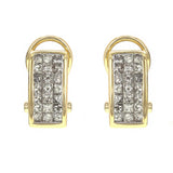 14k Yellow Gold 2.40ctw Diamond Triple Row Curved Rectangle Drop Earrings