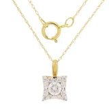 10k Yellow Gold 0.33ctw Diamond Solitaire Cluster Square Pendant Necklace 18"