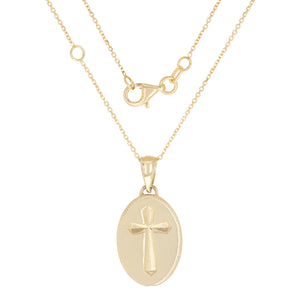 14k Yellow Gold Oval Cross Medal Necklace 18" 3.9 grams