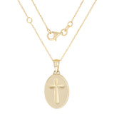 14k Yellow Gold Oval Cross Medal Necklace 18" 3.9 grams