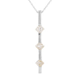 14k White Gold 1ctw Diamond 3 Stone Anniversary Vertical Bar Pendant Necklace